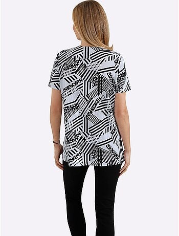 T-shirt ample à col rond avec motif graphique géométrique - Taille standard - Moda Vilona