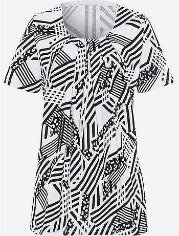 T-shirt ample à col rond avec motif graphique géométrique - Taille standard - Moda Vilona