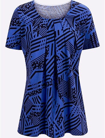 T-shirt ample à col rond avec motif graphique géométrique - Taille standard - Moda Vilona