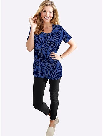 T-shirt ample à col rond avec motif graphique géométrique - Taille standard - Moda Vilona