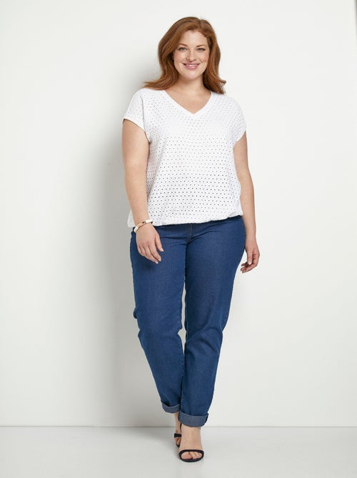 T-shirt ample blousant court uni col V - Kiabi