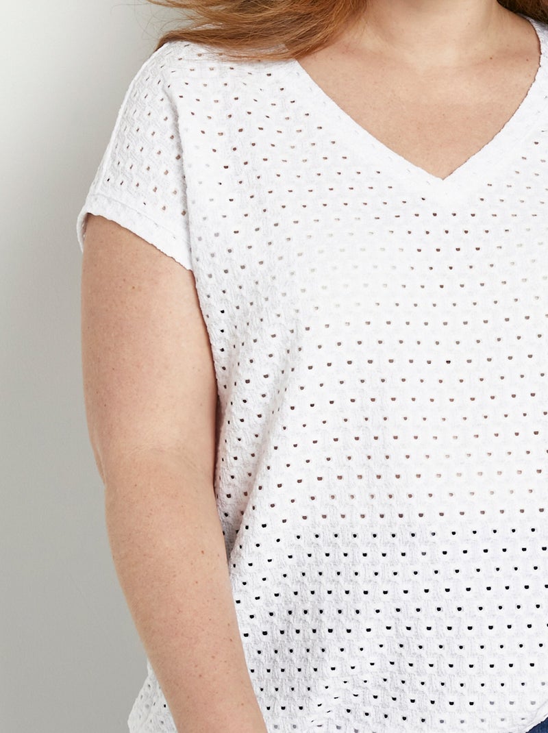 T-shirt ample blousant court uni col V Blanc - Kiabi