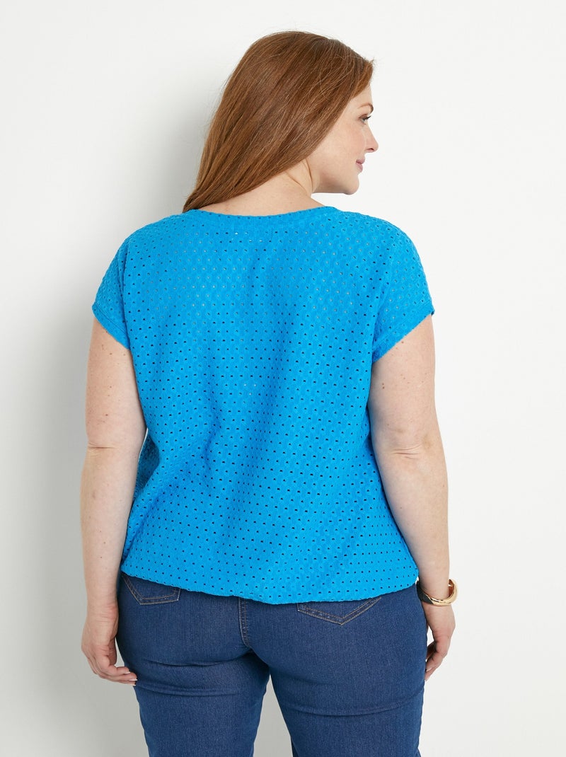 T-shirt ample blousant court uni col V Bleu turquoise - Kiabi