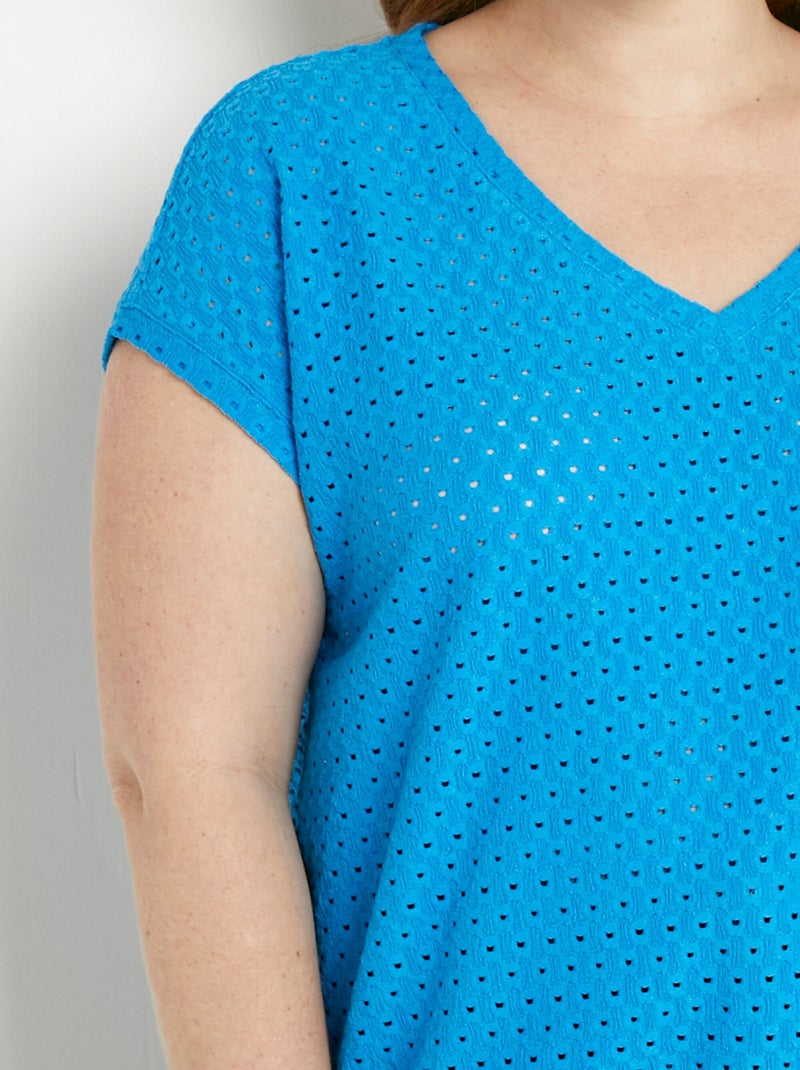 T-shirt ample blousant court uni col V Bleu turquoise - Kiabi
