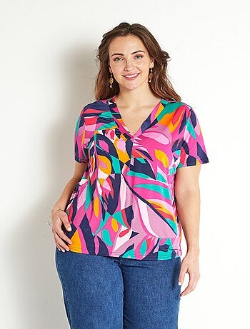 T-shirt ample col V manches courtes imprimé