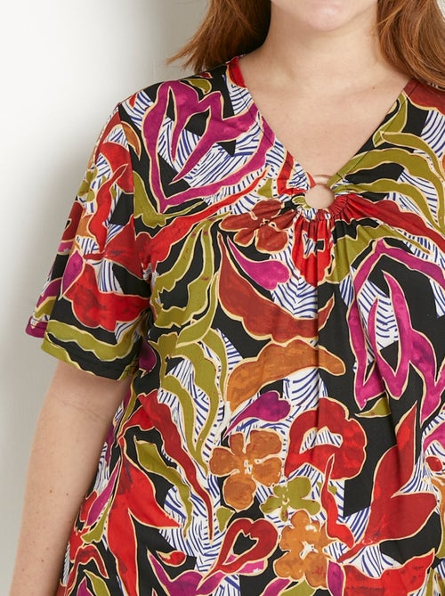 T-shirt ample court col V imprimé - Kiabi