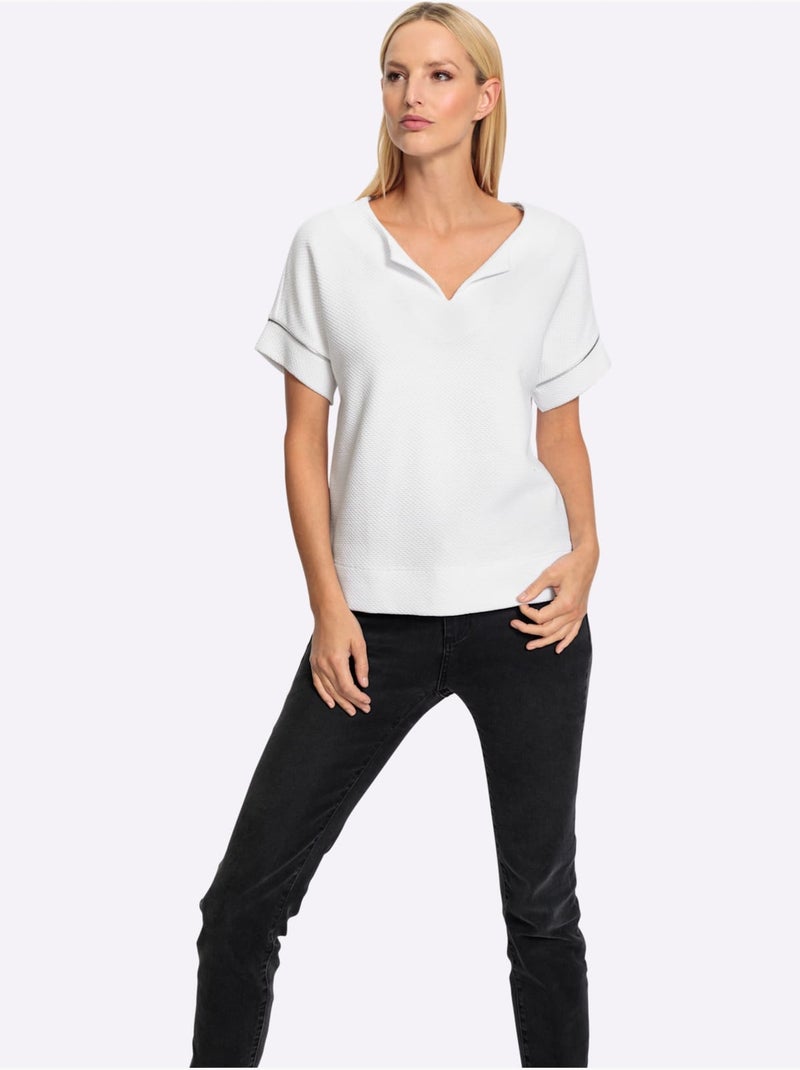 T-shirt Ample Qualité Jacquard Structurée - Taille Standard - Helline Blanc - Kiabi