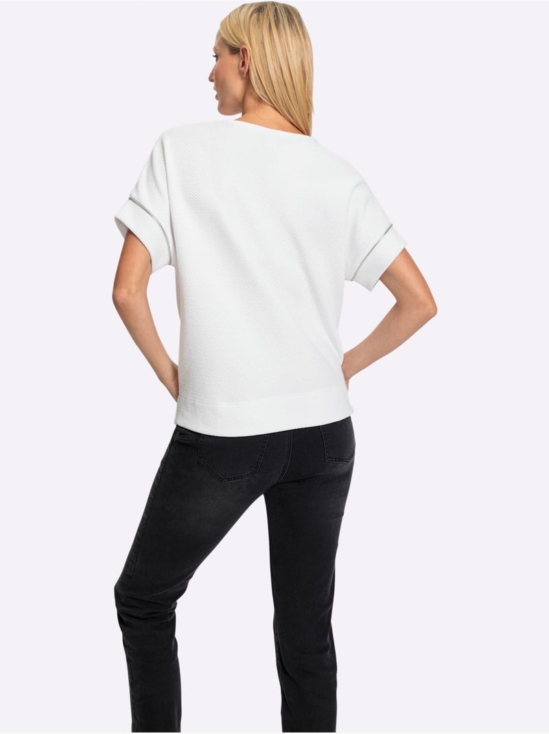 T-shirt Ample Qualité Jacquard Structurée - Taille Standard - Helline Blanc - Kiabi