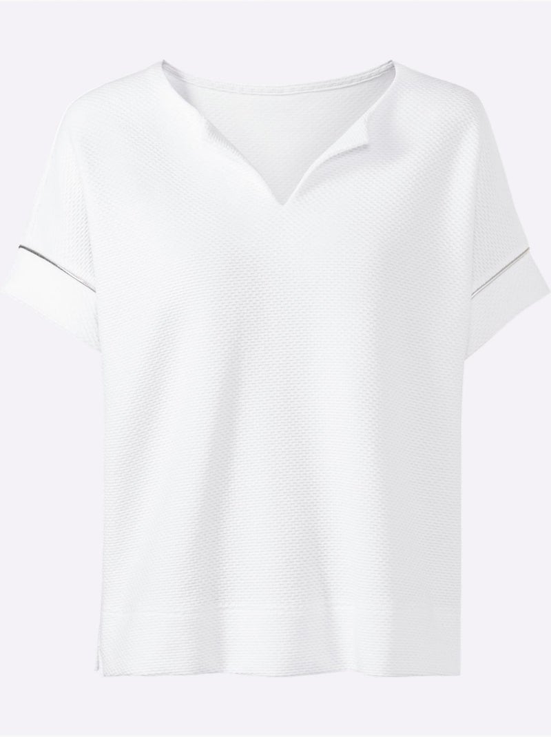 T-shirt Ample Qualité Jacquard Structurée - Taille Standard - Helline Blanc - Kiabi