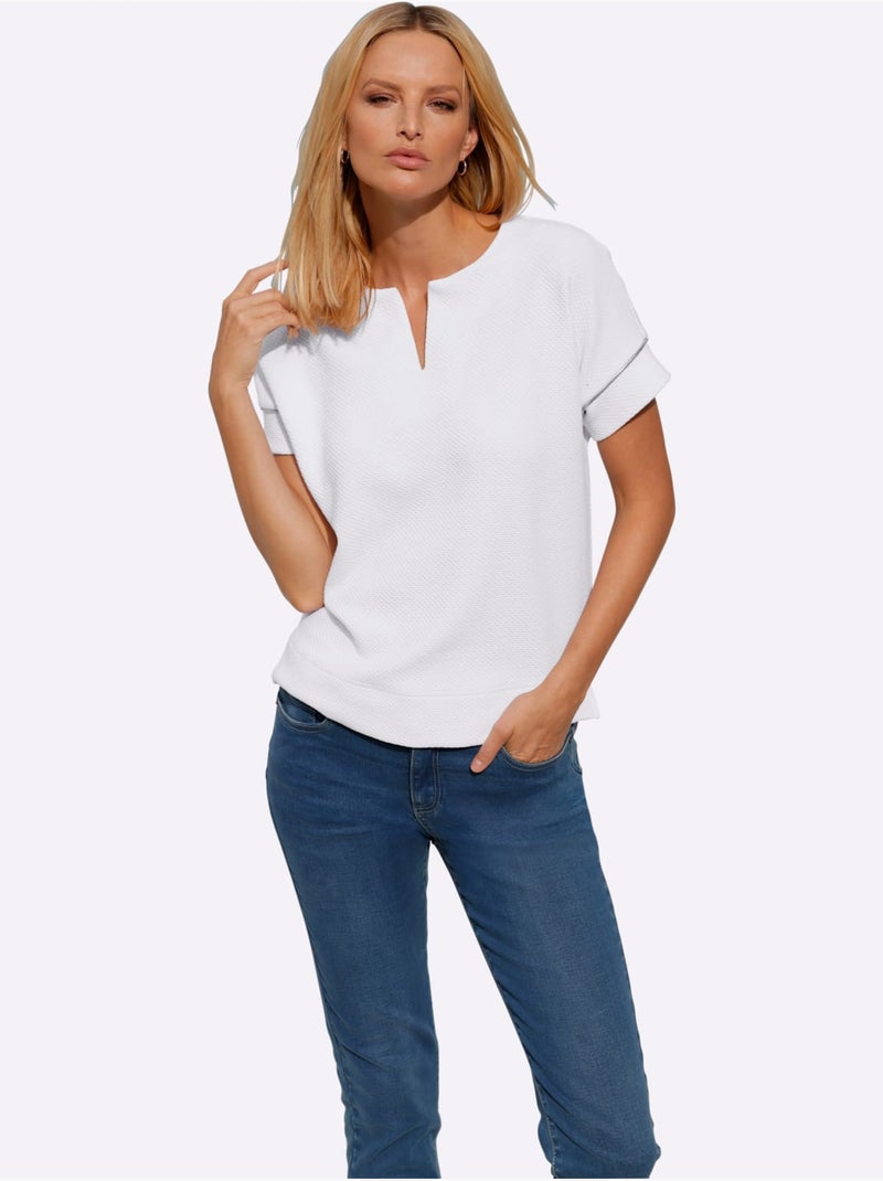 T-shirt Ample Qualité Jacquard Structurée - Taille Standard - Helline Blanc - Kiabi