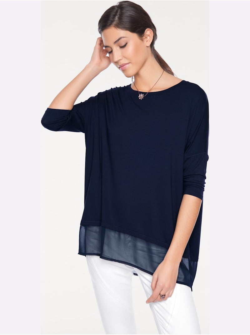 T-shirt Ample Tissu Léger à L'ourlet - Taille Standard - Helline Bleu marine - Kiabi