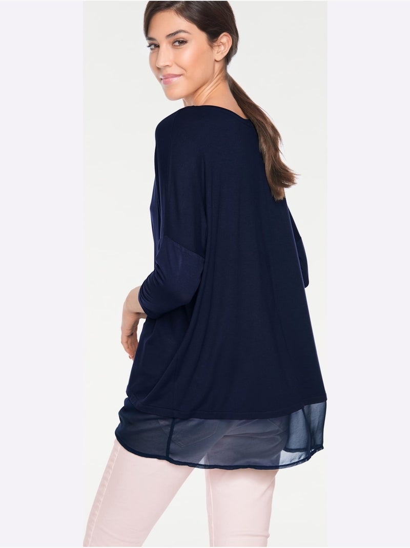 T-shirt Ample Tissu Léger à L'ourlet - Taille Standard - Helline Bleu marine - Kiabi