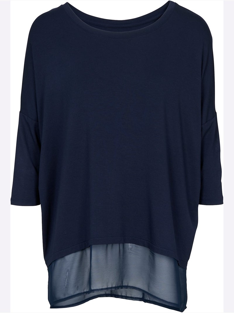 T-shirt Ample Tissu Léger à L'ourlet - Taille Standard - Helline Bleu marine - Kiabi