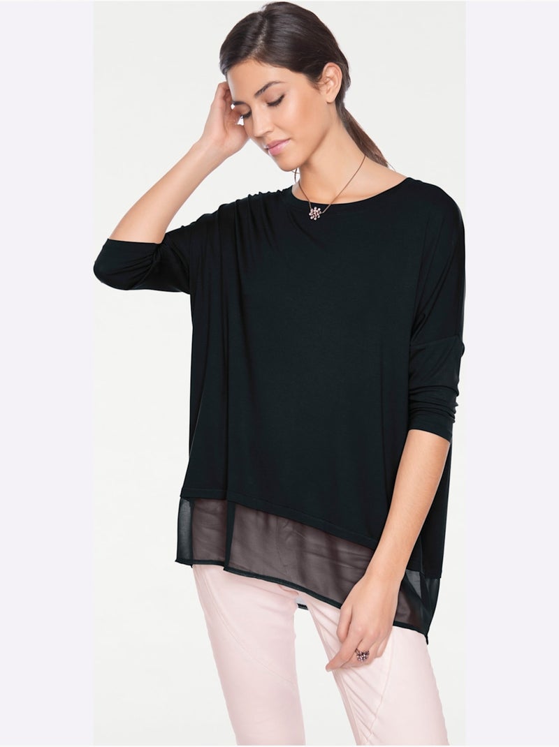 T-shirt Ample Tissu Léger à L'ourlet - Taille Standard - Helline Noir - Kiabi