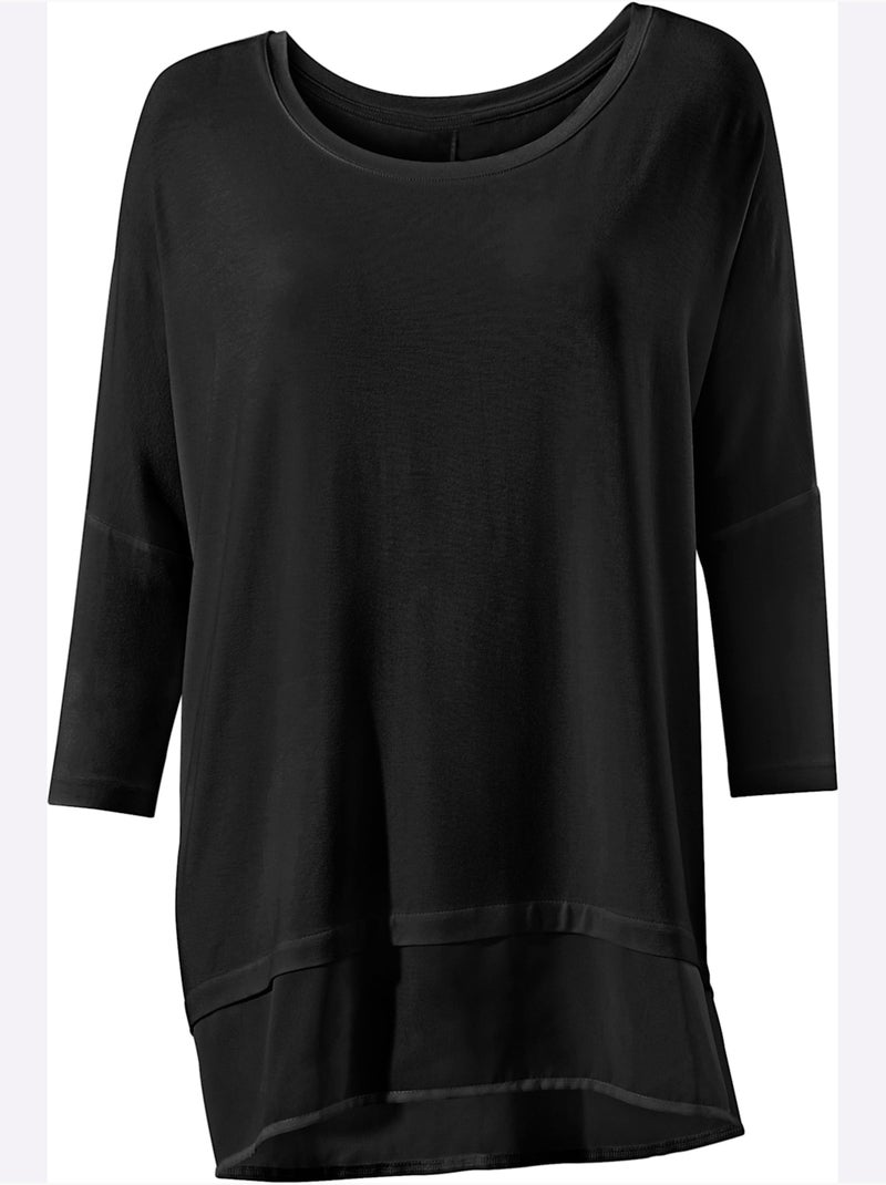 T-shirt Ample Tissu Léger à L'ourlet - Taille Standard - Helline Noir - Kiabi