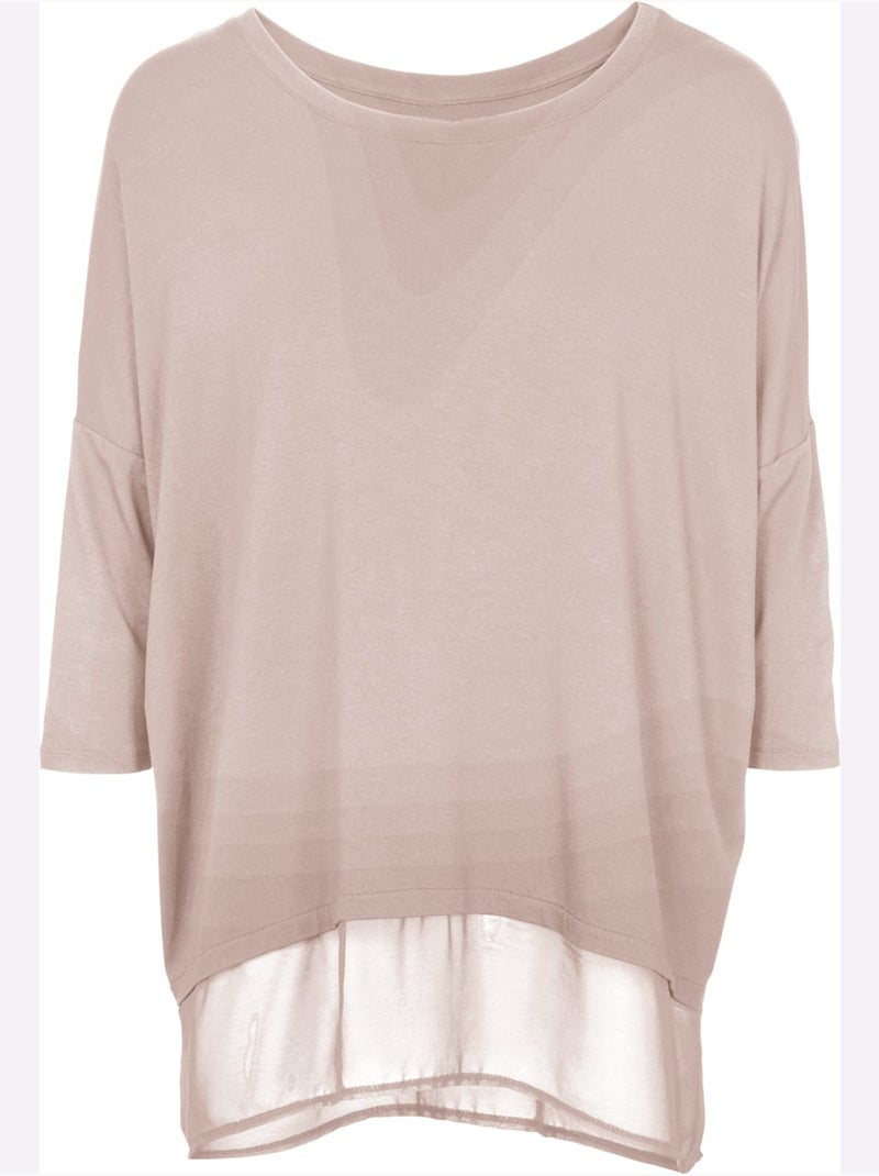 T-shirt Ample Tissu Léger à L'ourlet - Taille Standard - helline Poudre - Kiabi