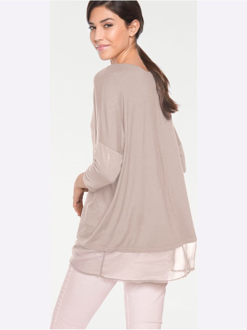 T-shirt Ample Tissu Léger à L'ourlet - Taille Standard - helline Poudre - Kiabi