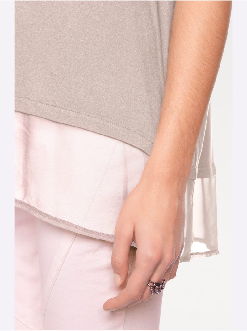 T-shirt Ample Tissu Léger à L'ourlet - Taille Standard - helline Poudre - Kiabi