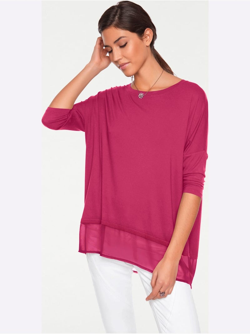 T-shirt Ample Tissu Léger à L'ourlet - Taille Standard - Helline Rose fushia - Kiabi
