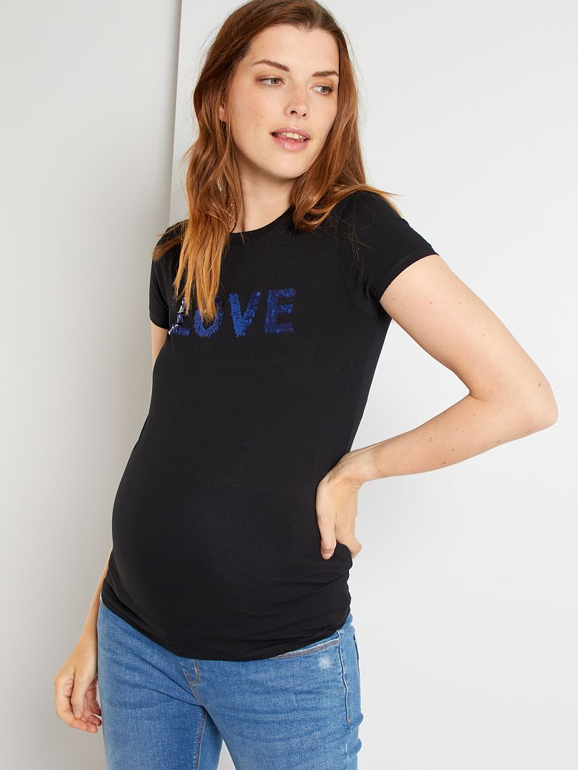 T-shirt 'annonce' grossesse noir/bleu - Kiabi