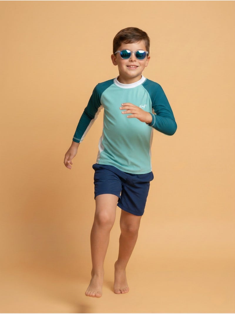 T-shirt Anti-UV garçon : Féroce Blanc Vert Bleu - Kiabi