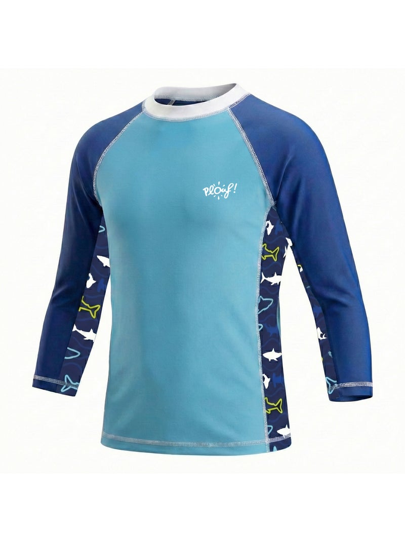 T-shirt Anti-UV garçon : Requin Bleu Jaune - Kiabi