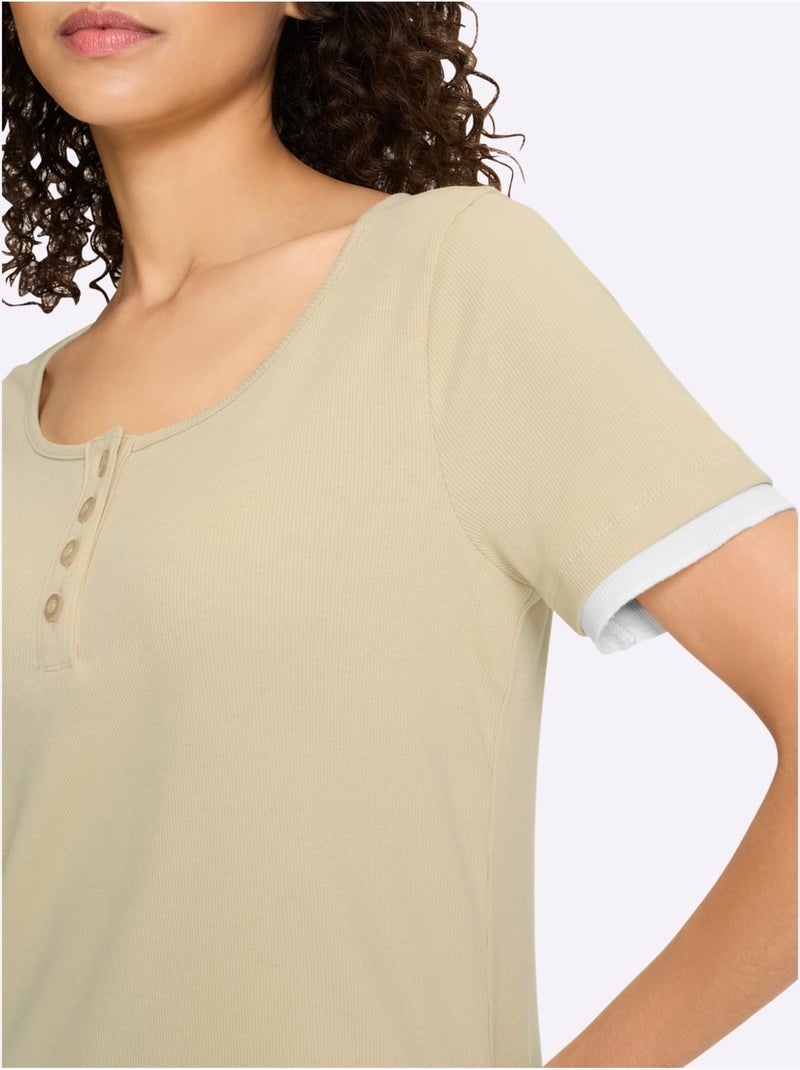 T-shirt Aspect Côtelé Mode - Taille Standard - Helline Sable - Kiabi