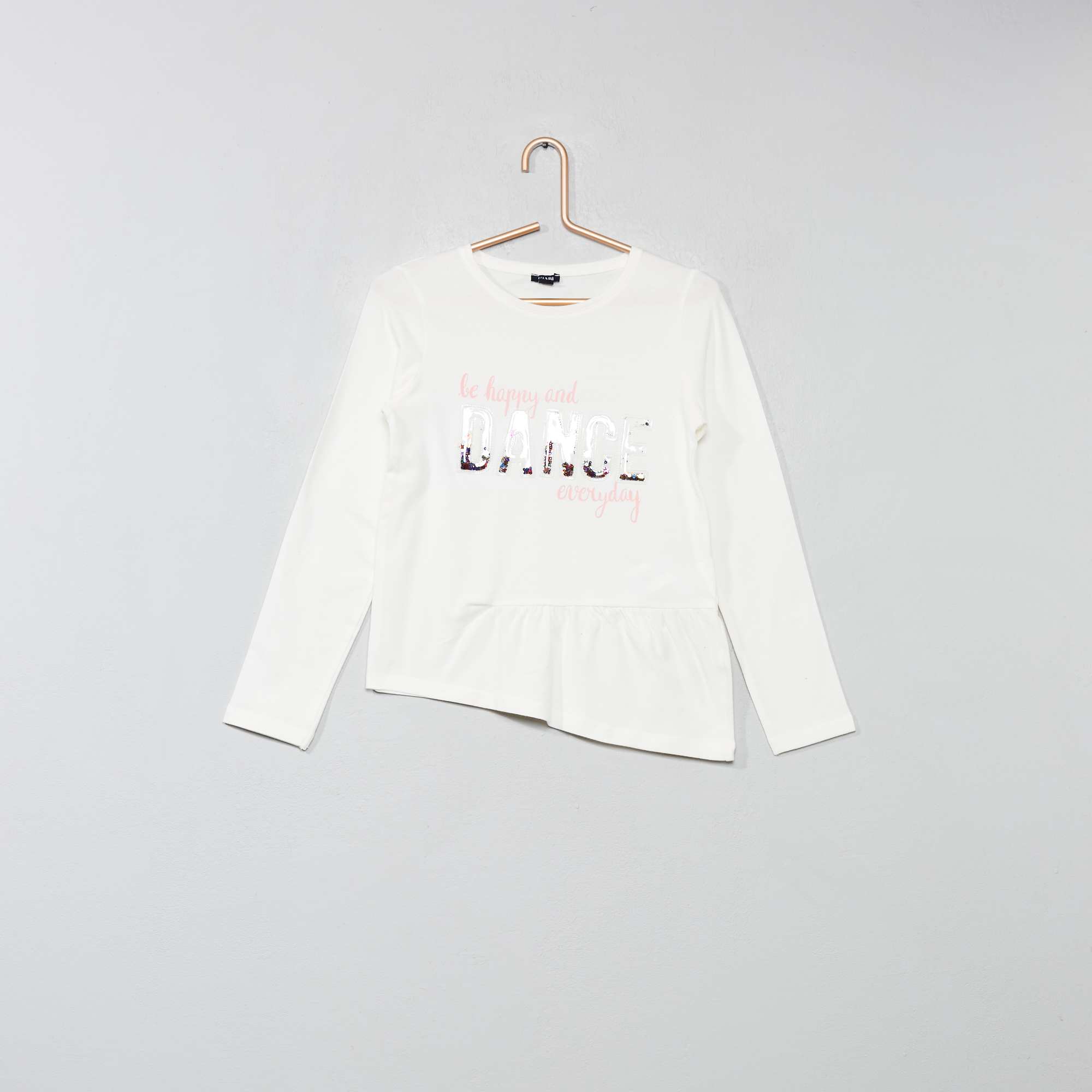 T-shirt asymétrique animé Fille - écru - Kiabi - 7,00€