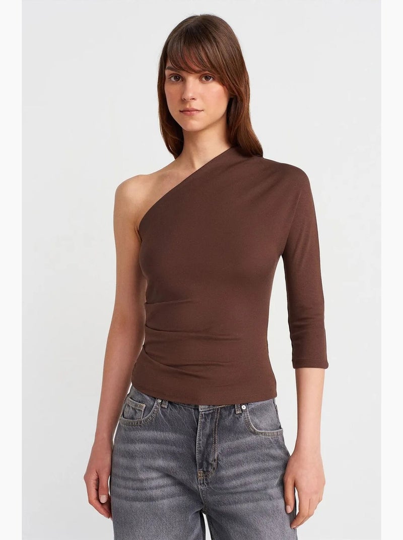 T-shirt asymétrique découpé manches longues dilvin Marron - Kiabi