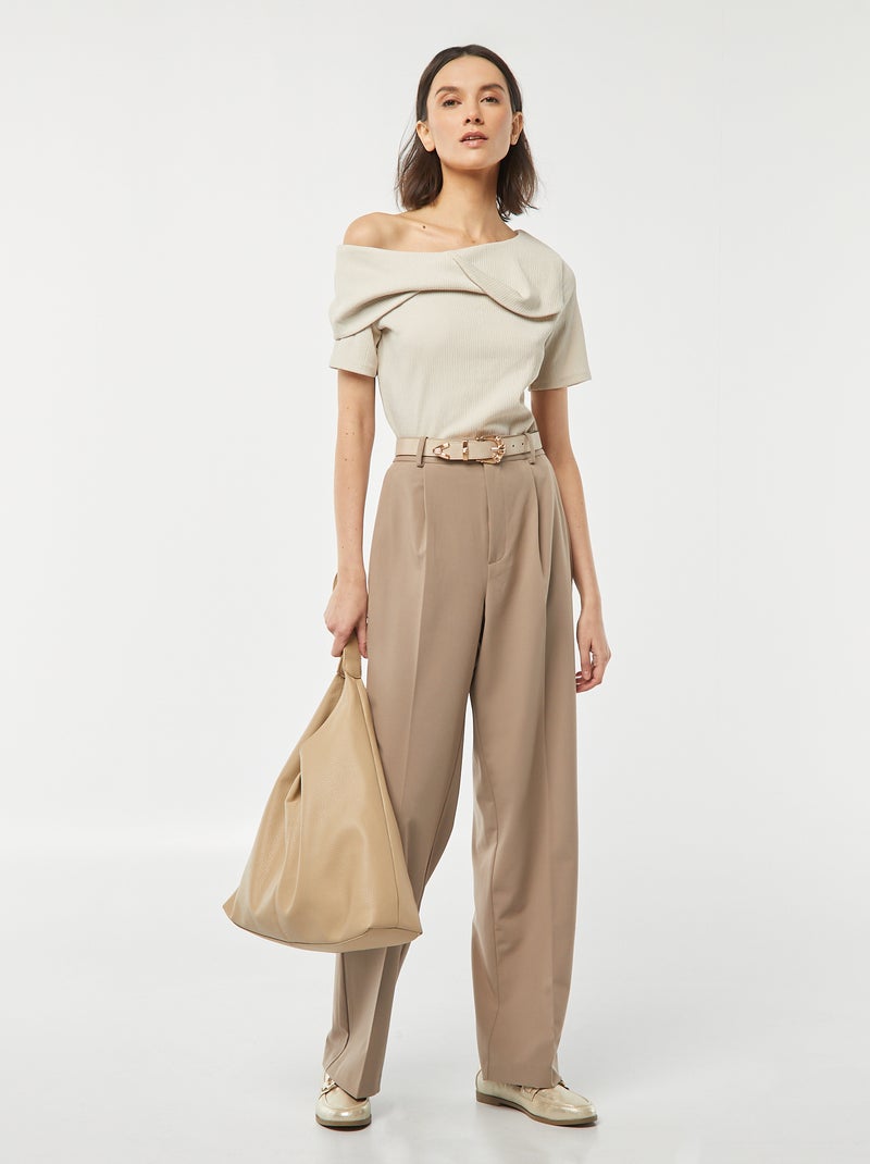 T-shirt asymétrique en maille crêpe Beige - Kiabi