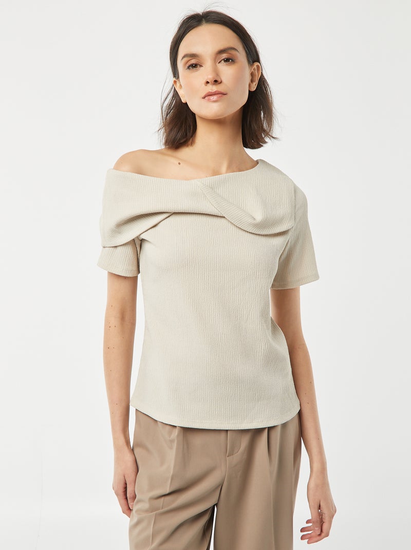 T-shirt asymétrique en maille crêpe Beige - Kiabi