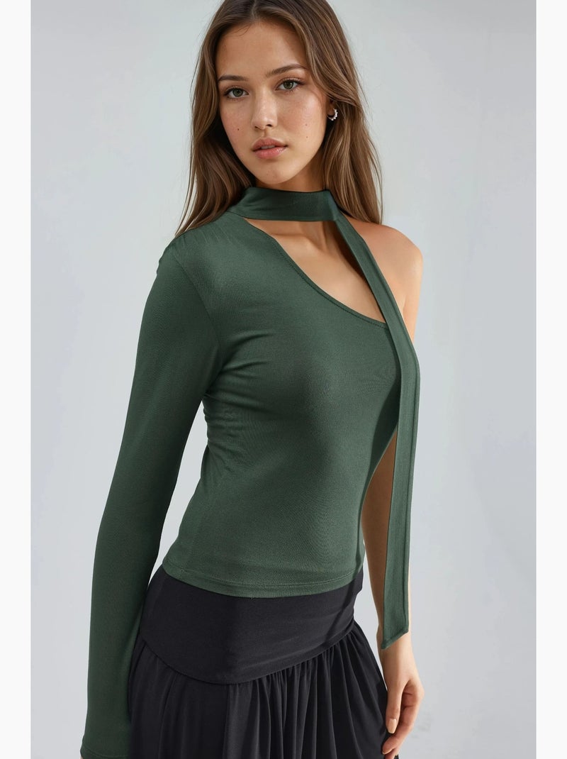 T-shirt asymétrique une manche détail foulard busem Kaki - Kiabi