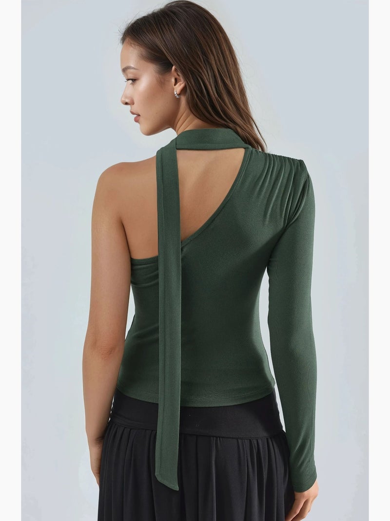 T-shirt asymétrique une manche détail foulard busem Kaki - Kiabi