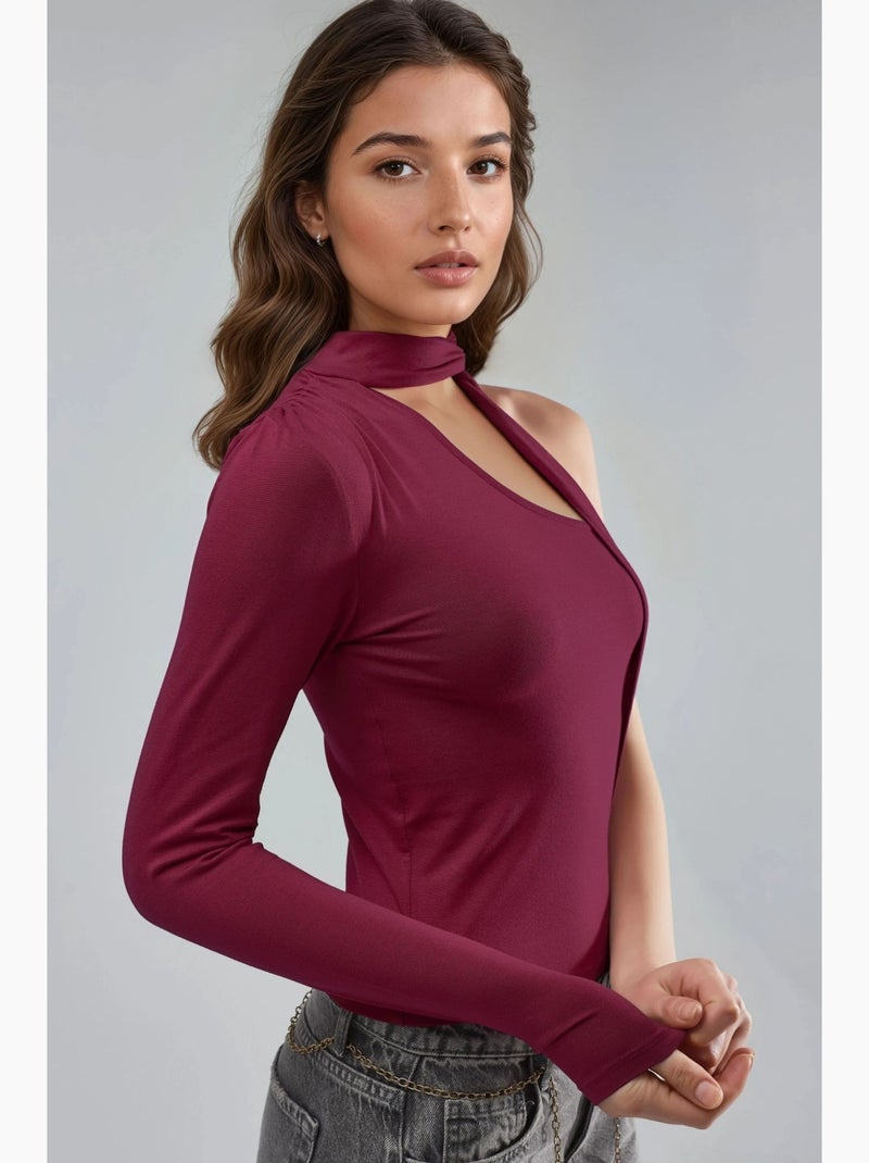 T-shirt asymétrique une manche détail foulard busem Rouge bordeaux - Kiabi