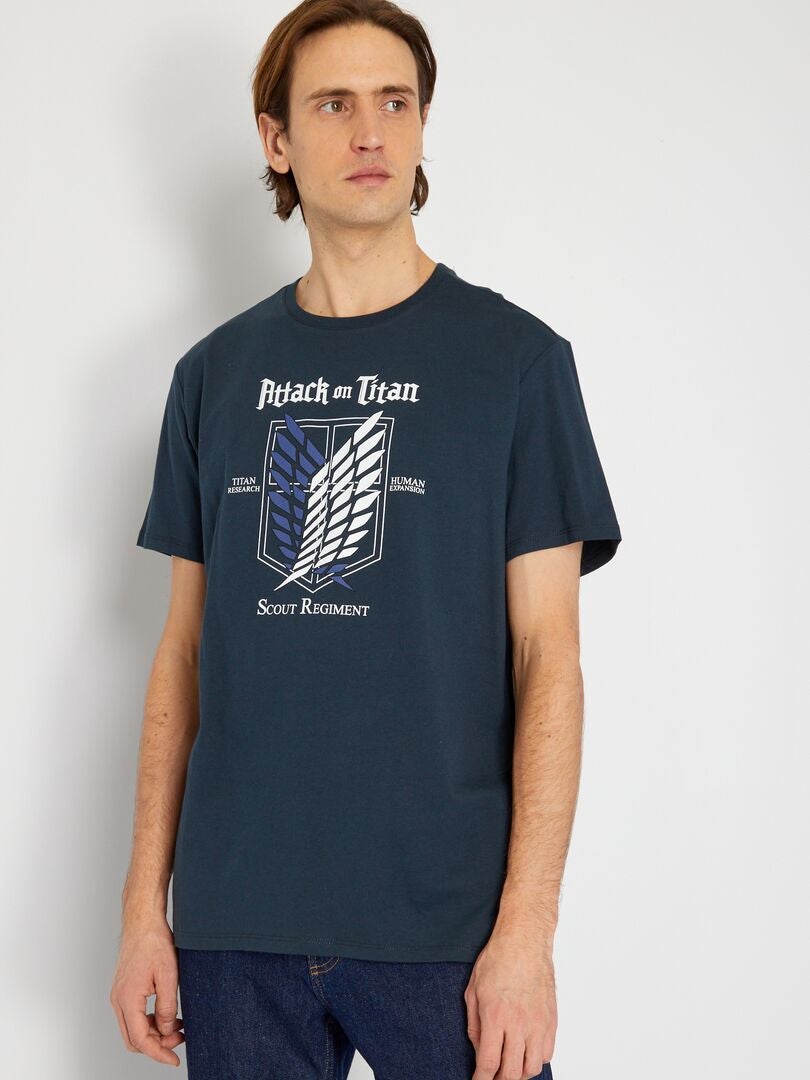 T-shirt 'Attack on Titan' bleu noir - Kiabi