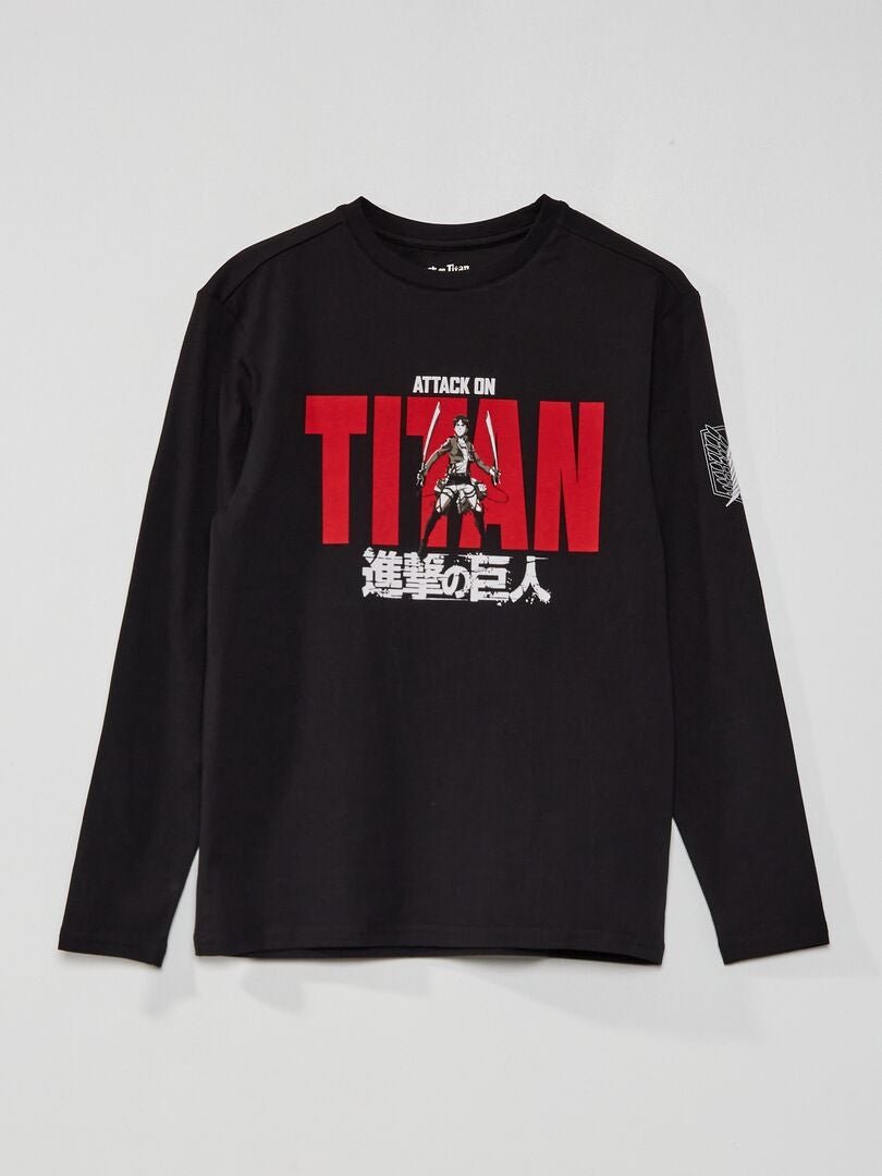 T-shirt 'Attaque des Titans' à col rond noir - Kiabi