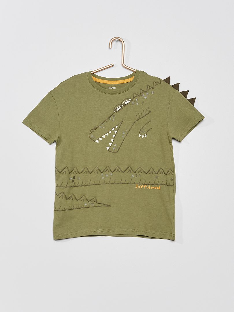 T-shirt avec animation 'crocodile' Kaki - Kiabi