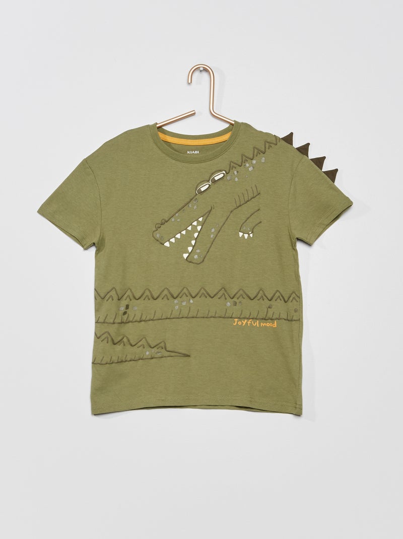 T-shirt avec animation 'crocodile' Kaki - Kiabi