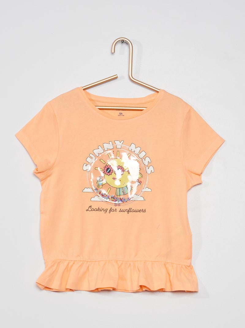 T-shirt avec animation sequins Orange - Kiabi