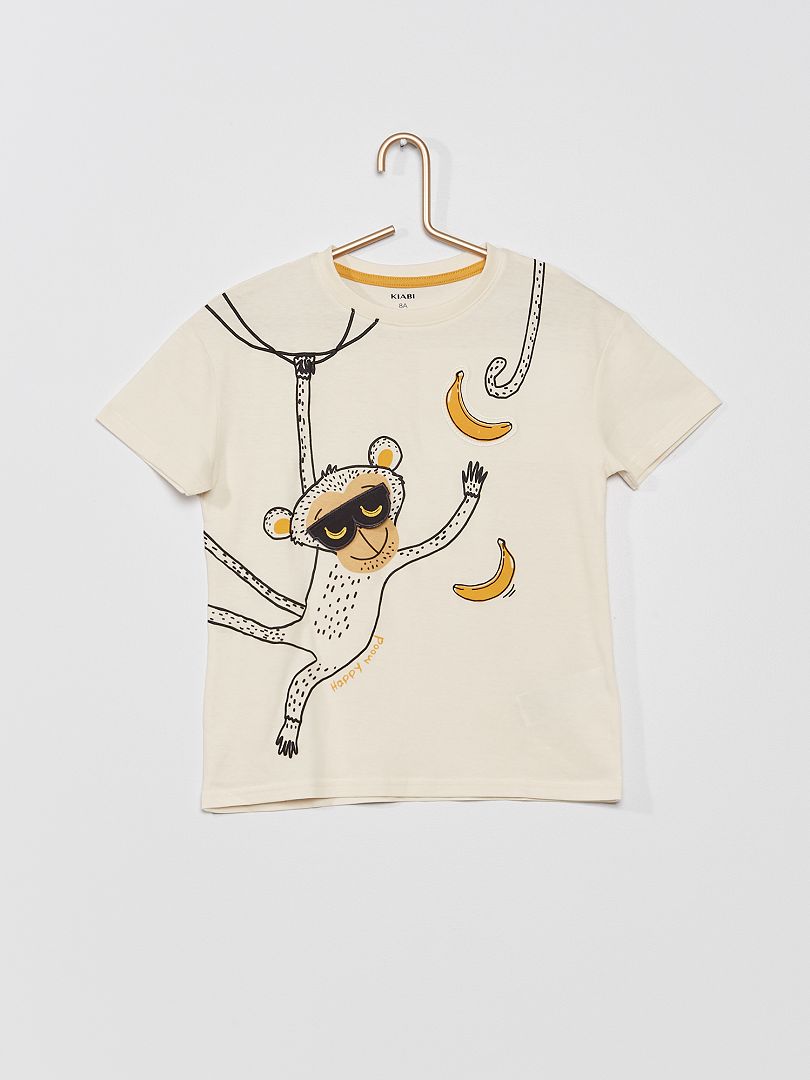T-shirt avec animation 'singe' Ecru - Kiabi