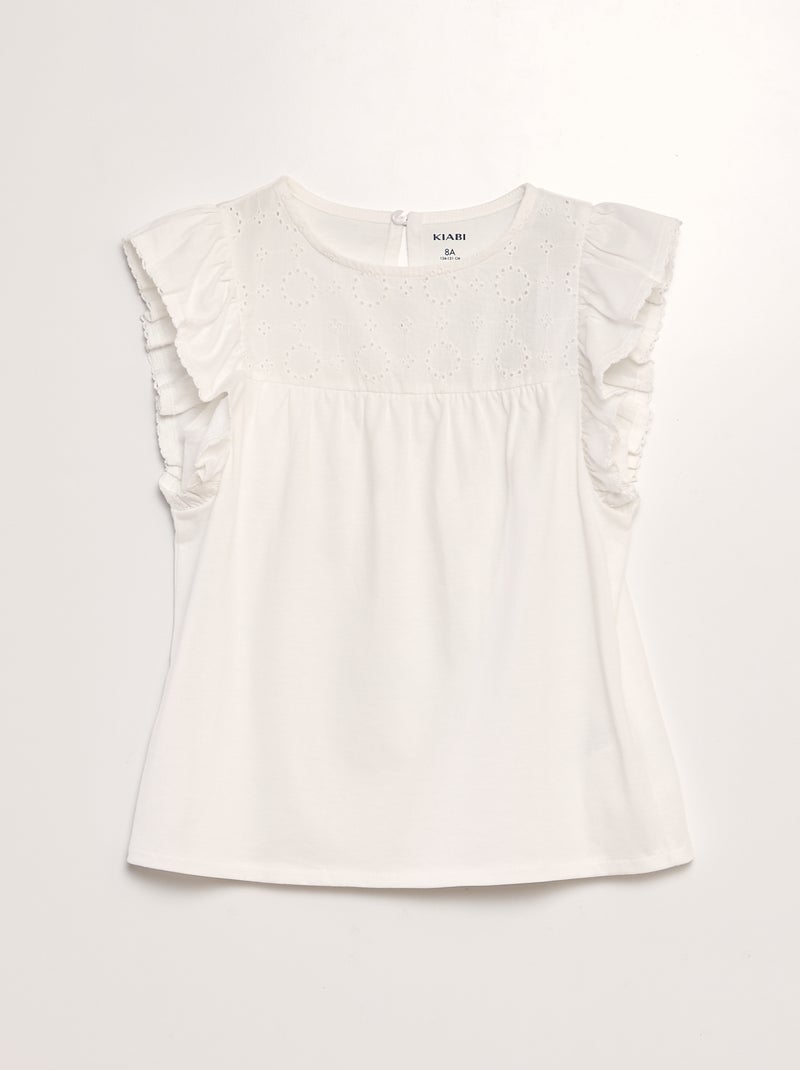 T-shirt avec broderie anglaise blanc - Kiabi