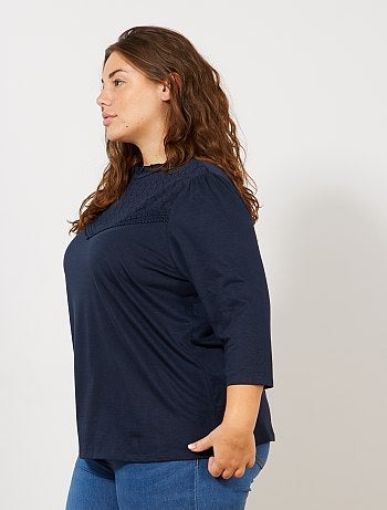 Grande taille femme - T-shirt avec broderie anglaise - Kiabi