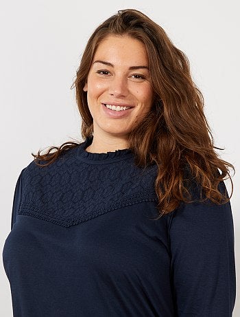 Grande taille femme - T-shirt avec broderie anglaise - Kiabi