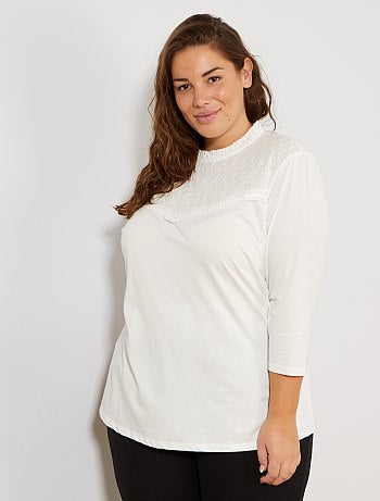 Grande taille femme - T-shirt avec broderie anglaise - Kiabi