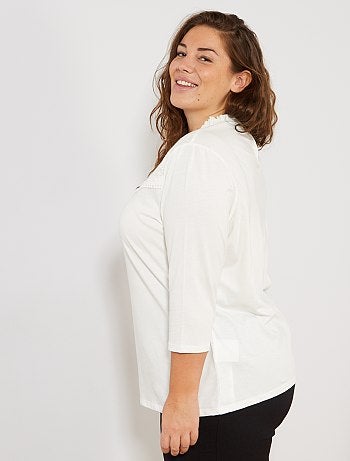 Grande taille femme - T-shirt avec broderie anglaise - Kiabi