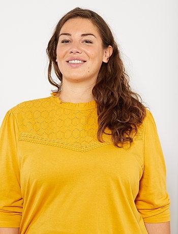 Grande taille femme - T-shirt avec broderie anglaise - Kiabi