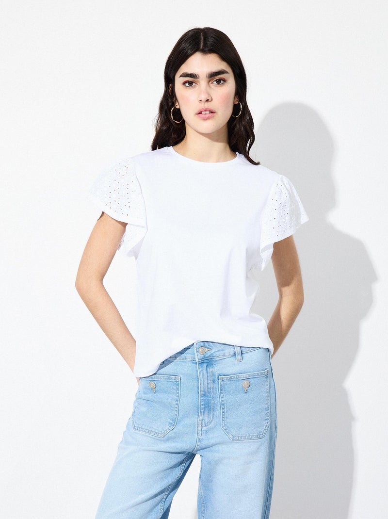 T-shirt avec broderie anglaise MO Fashion Blanc - Kiabi