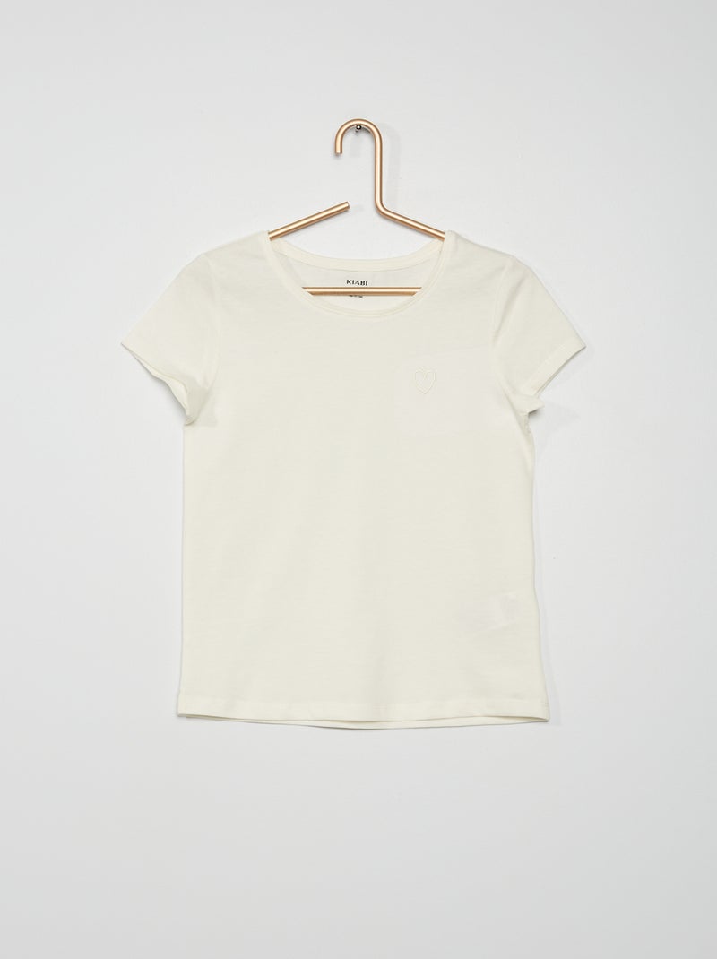 T-shirt avec broderie 'cœur' blanc - Kiabi