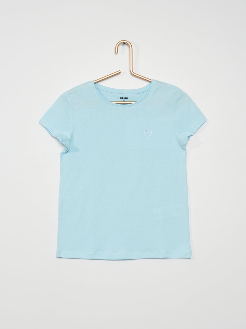 T-shirt avec broderie 'cœur' bleu - Kiabi
