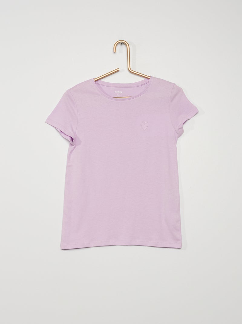 T-shirt avec broderie 'cœur' lila - Kiabi